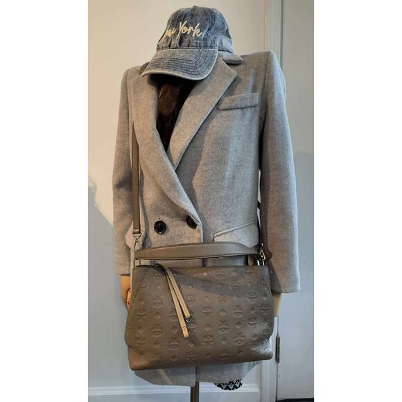 MCM Klara Monogram Leather Hobo Bag - Grey - Picture 12 of 12